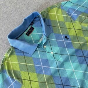 Payne Stewart Mens Large Blue Green Argyle Cotton Short Sleeve Golf Polo Shirt